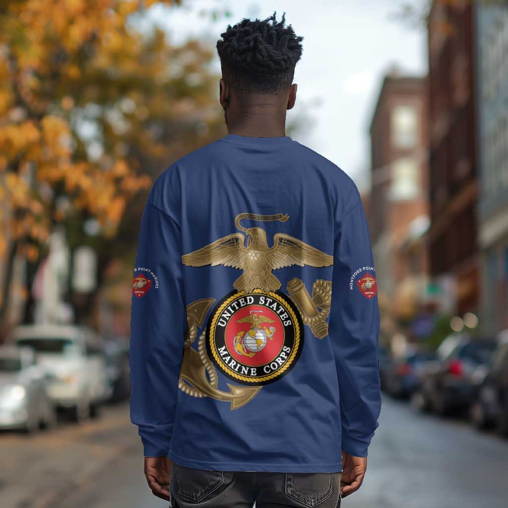 African American Heroes Long Sleeve Shirt Montford Point Marines - Blue - African Pride