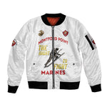 African American Heroes Sleeve Zip Bomber Jacket Montford Point Marines - White - African Pride