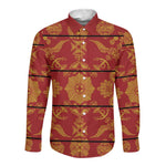 Basotho Blanket Long Sleeve Button Shirt Lesotho Seanamarena Kharetsa Royal Red - African Pride