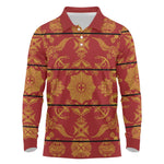 Basotho Blanket Long Sleeve Polo Shirt Lesotho Seanamarena Kharetsa Royal Red - African Pride