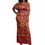Basotho Blanket Off Shoulder Maxi Dress Lesotho Seanamarena Kharetsa Royal Red - African Pride