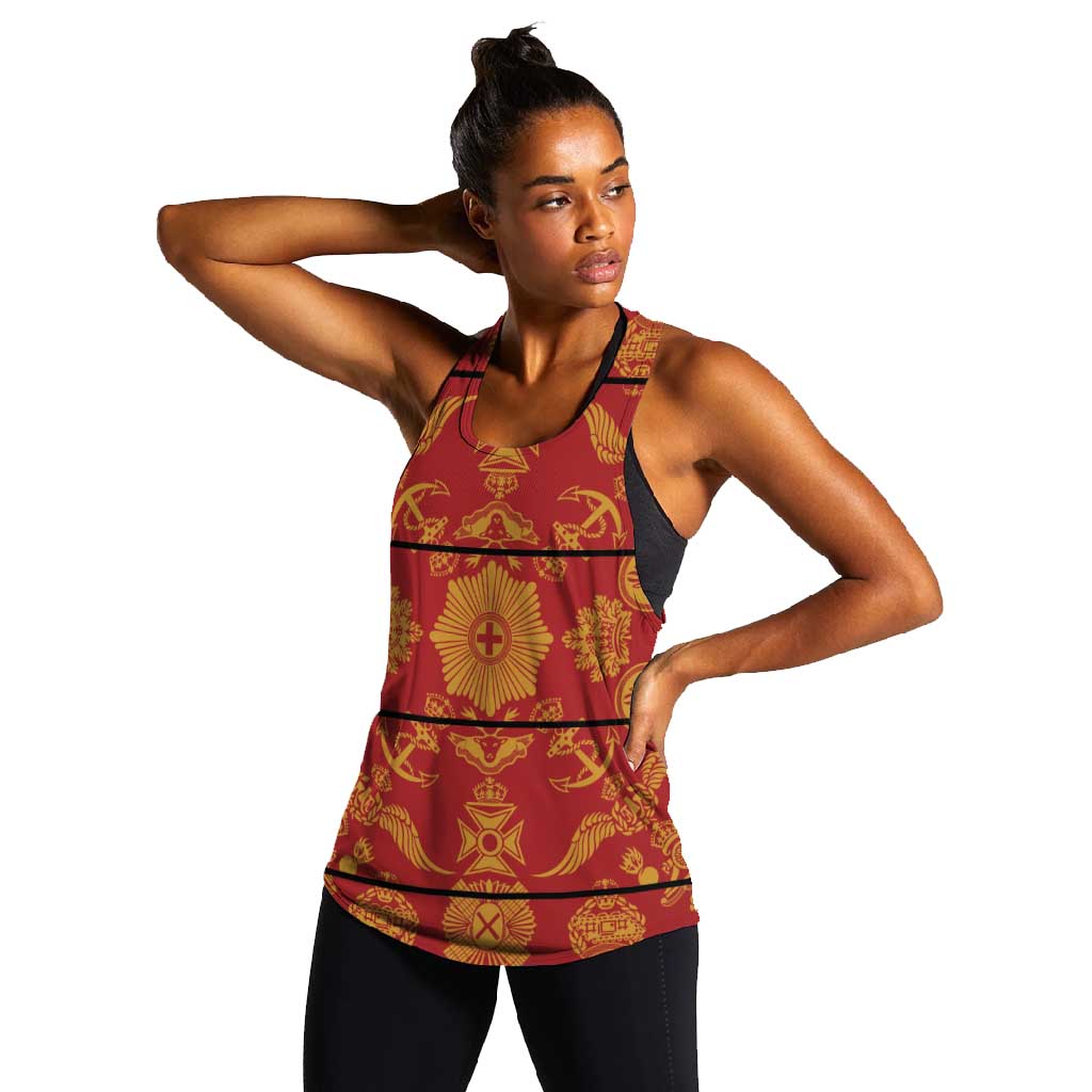 Basotho Blanket Women Racerback Tank Lesotho Seanamarena Kharetsa Royal Red - African Pride