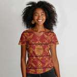 Basotho Blanket Women V-Neck T-Shirt Lesotho Seanamarena Kharetsa Royal Red - African Pride