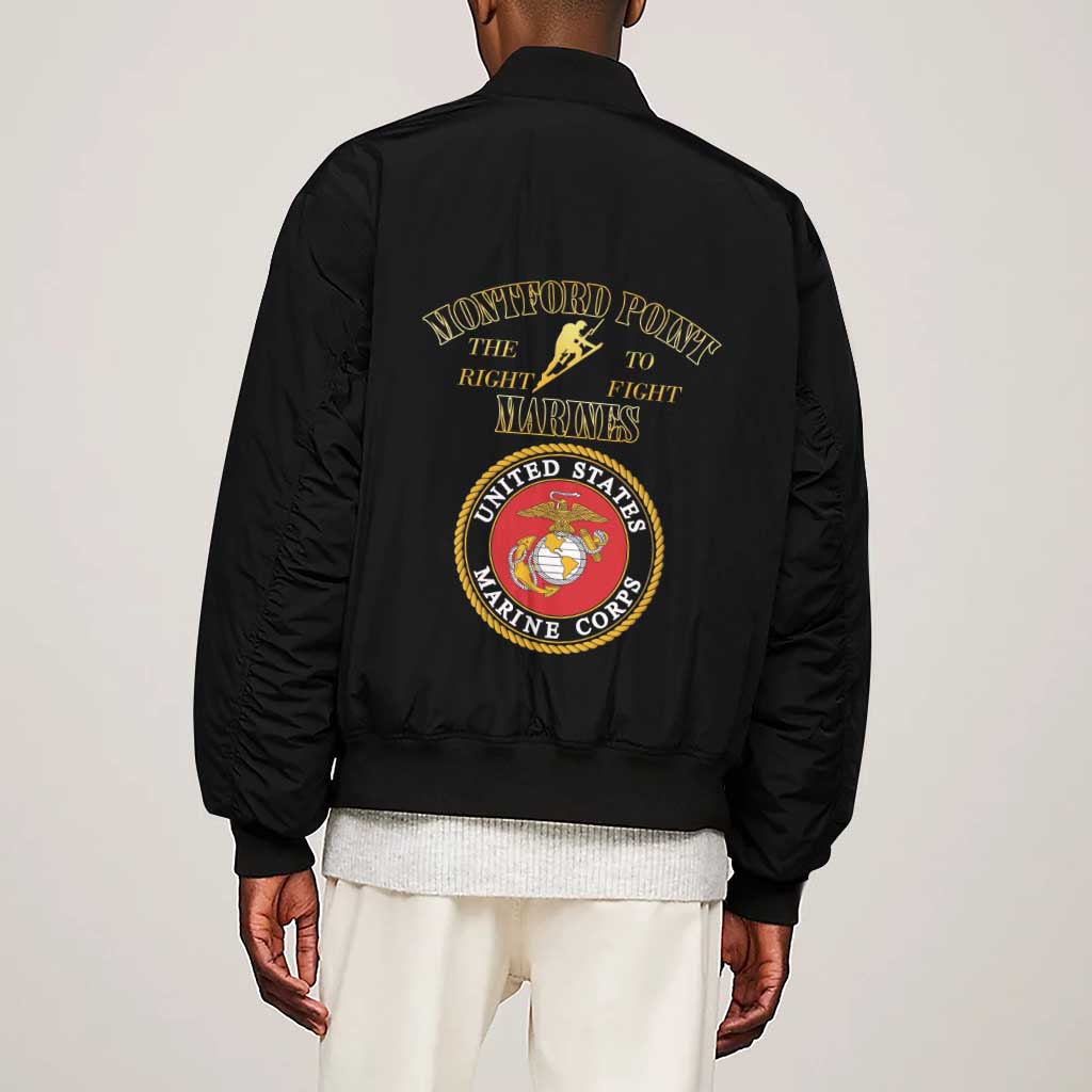 Montford Point Marines Sleeve Zip Bomber Jacket African American Heroes Black - African Pride