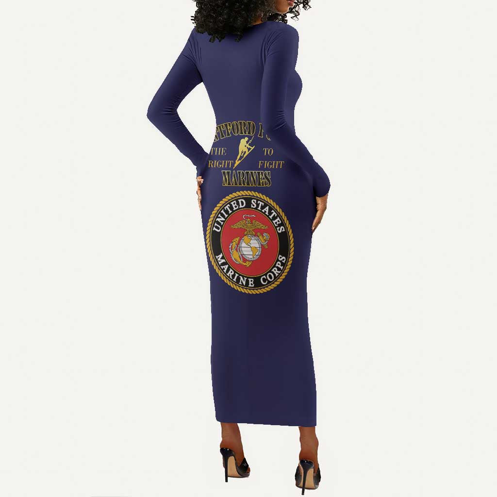 Montford Point Marines Long Sleeve Bodycon Dress African American Heroes Navy Blue - African Pride