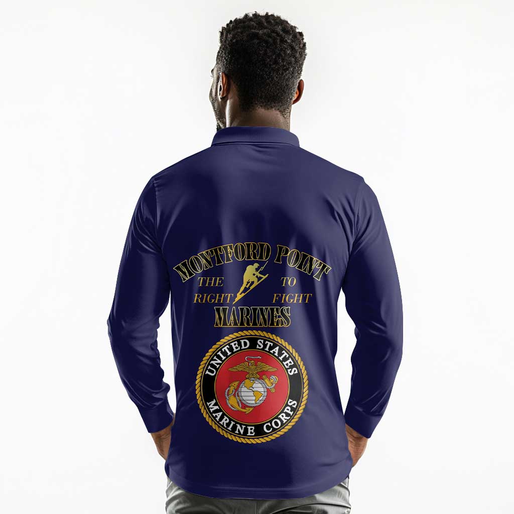 Montford Point Marines Long Sleeve Polo Shirt African American Heroes Navy Blue - African Pride