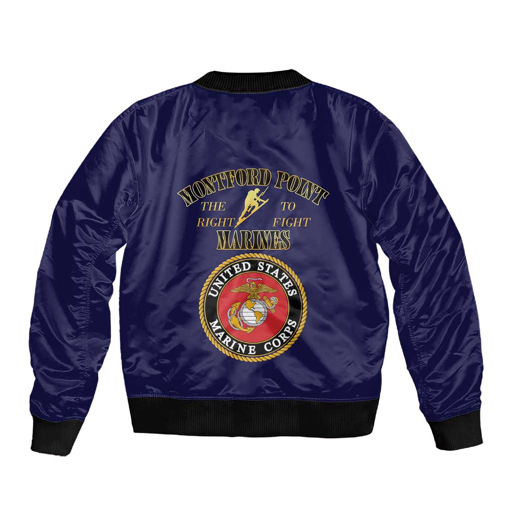 Montford Point Marines Sleeve Zip Bomber Jacket African American Heroes Navy Blue - African Pride