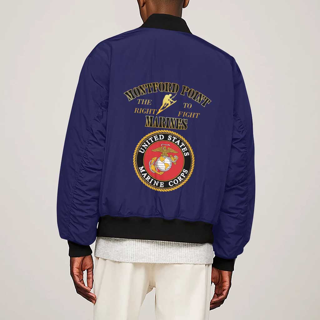 Montford Point Marines Sleeve Zip Bomber Jacket African American Heroes Navy Blue - African Pride
