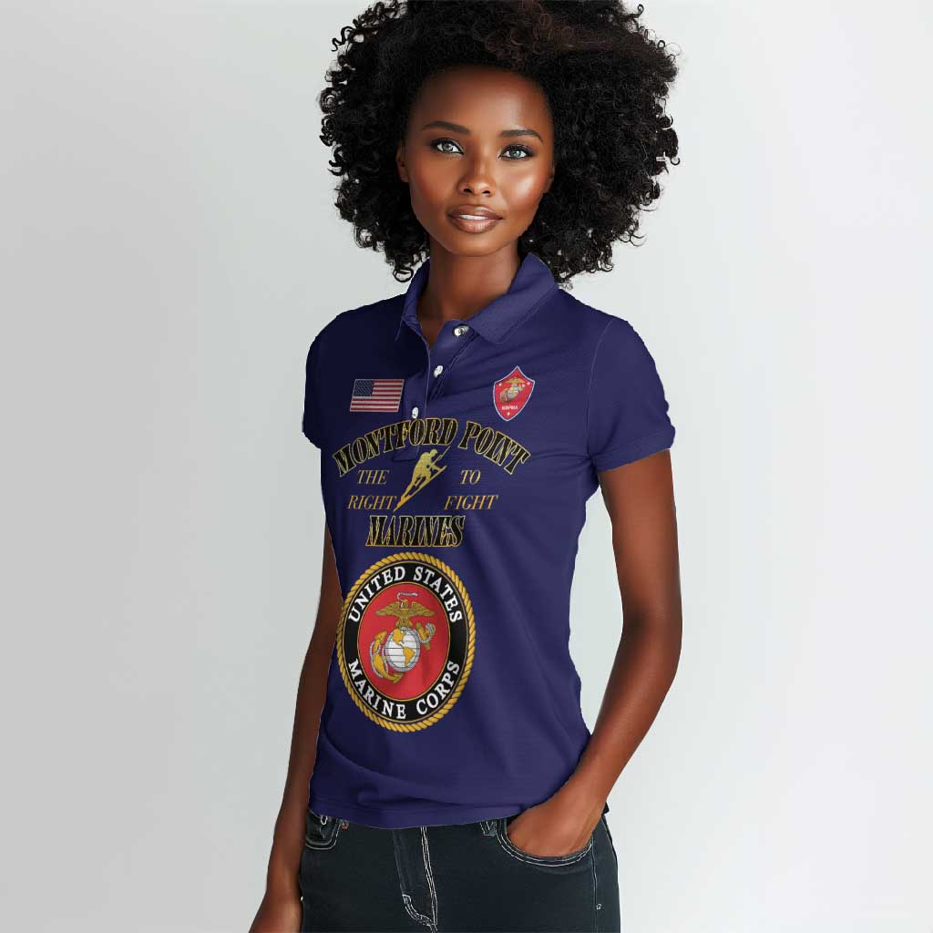 Montford Point Marines Women Polo Shirt African American Heroes Navy Blue - African Pride