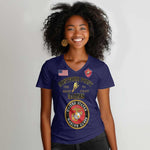 Montford Point Marines Women V-Neck T-Shirt African American Heroes Navy Blue - African Pride