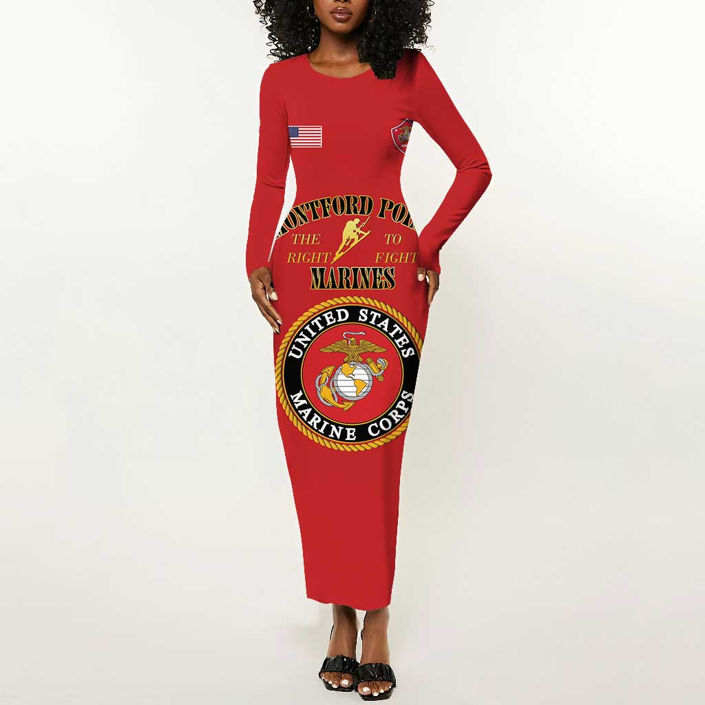 Montford Point Marines Long Sleeve Bodycon Dress African American Heroes Red - African Pride