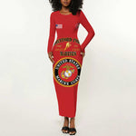 Montford Point Marines Long Sleeve Bodycon Dress African American Heroes Red - African Pride