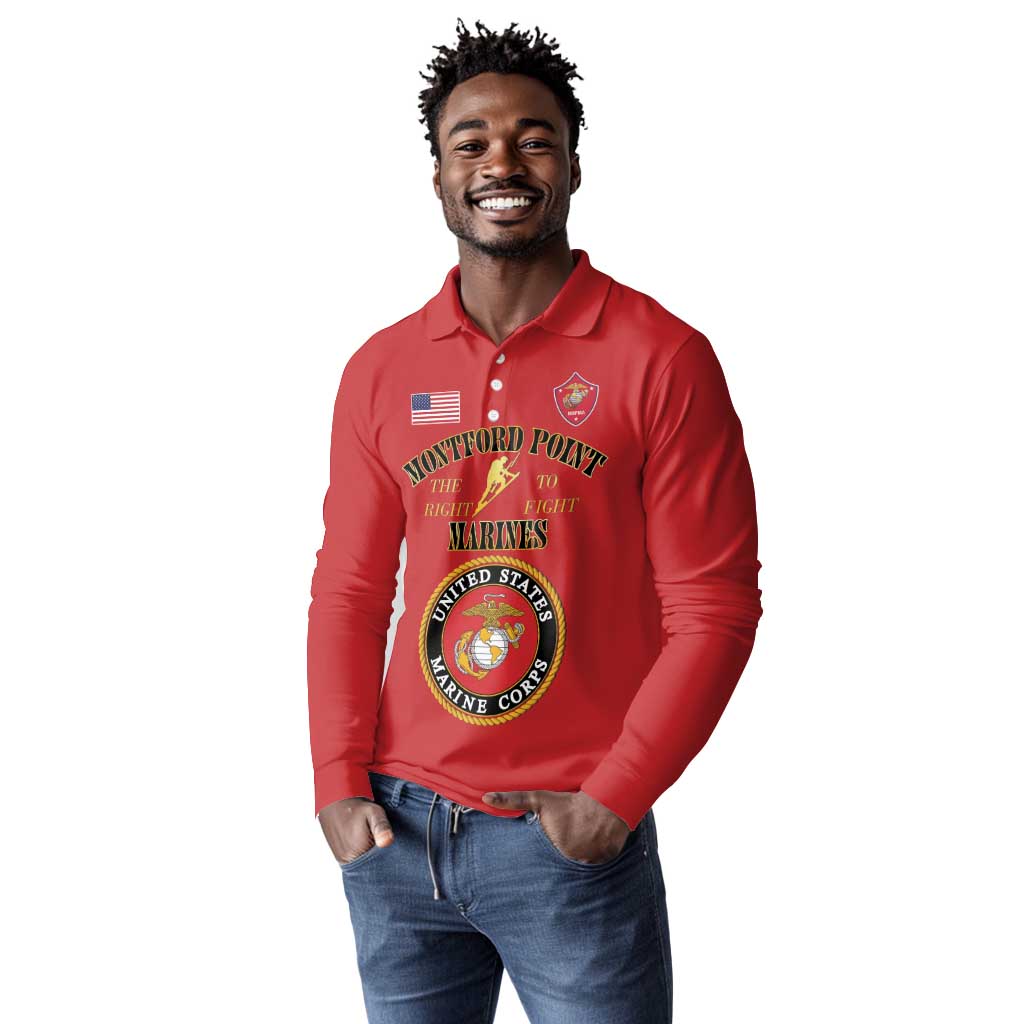 Montford Point Marines Long Sleeve Polo Shirt African American Heroes Red - African Pride