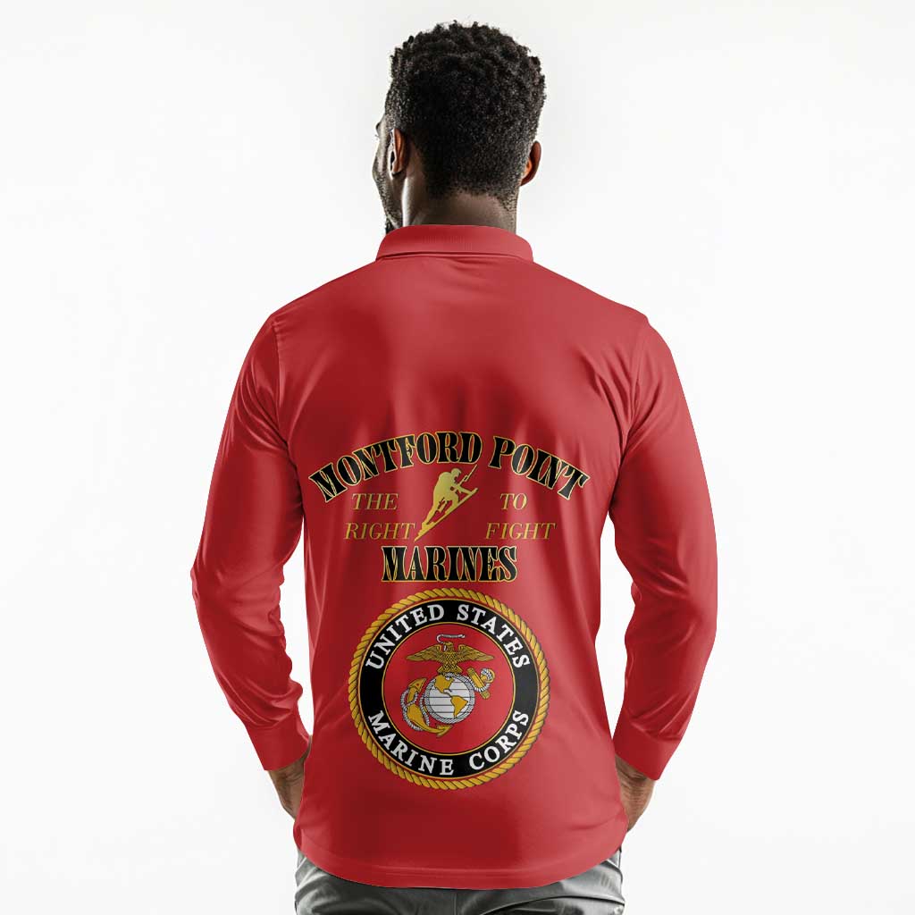 Montford Point Marines Long Sleeve Polo Shirt African American Heroes Red - African Pride