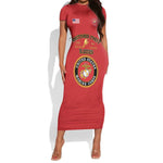 Montford Point Marines Short Sleeve Bodycon Dress African American Heroes Red - African Pride