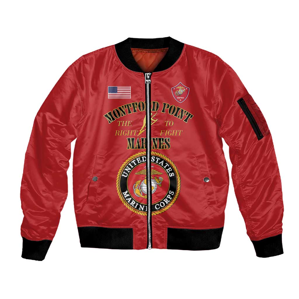 Montford Point Marines Sleeve Zip Bomber Jacket African American Heroes Red - African Pride