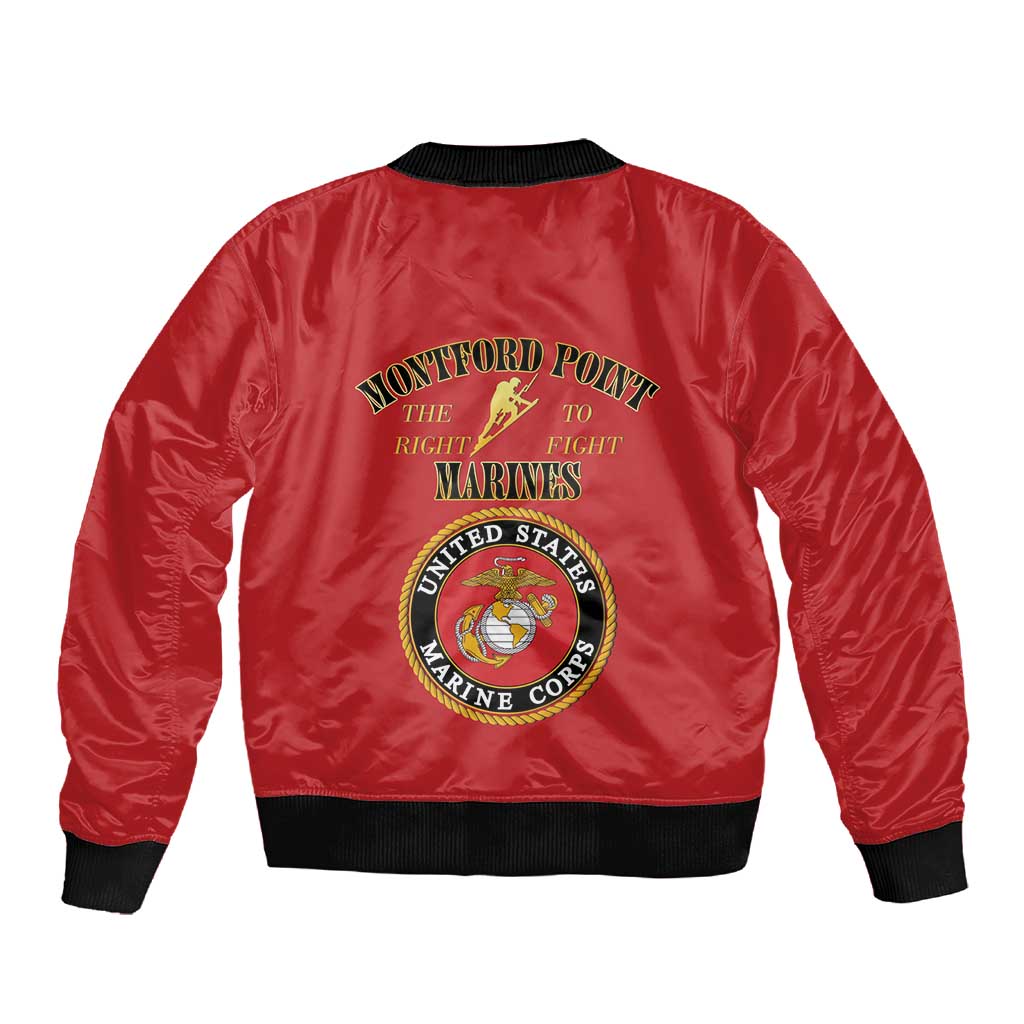 Montford Point Marines Sleeve Zip Bomber Jacket African American Heroes Red - African Pride