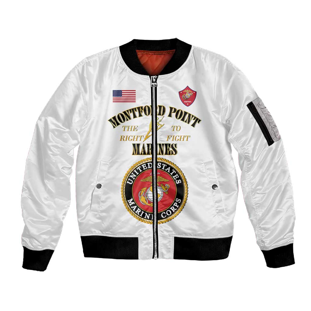 Montford Point Marines Sleeve Zip Bomber Jacket African American Heroes White - African Pride