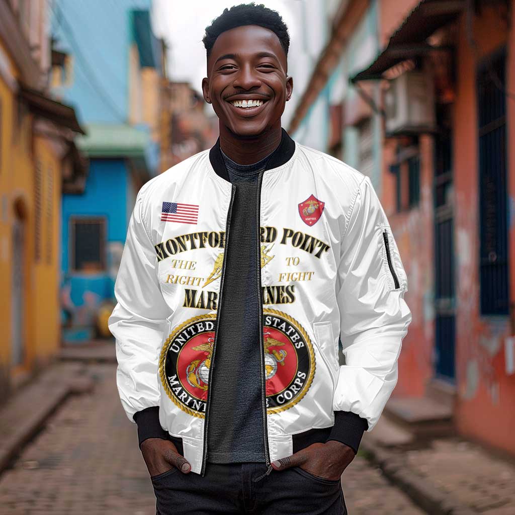 Montford Point Marines Sleeve Zip Bomber Jacket African American Heroes White - African Pride