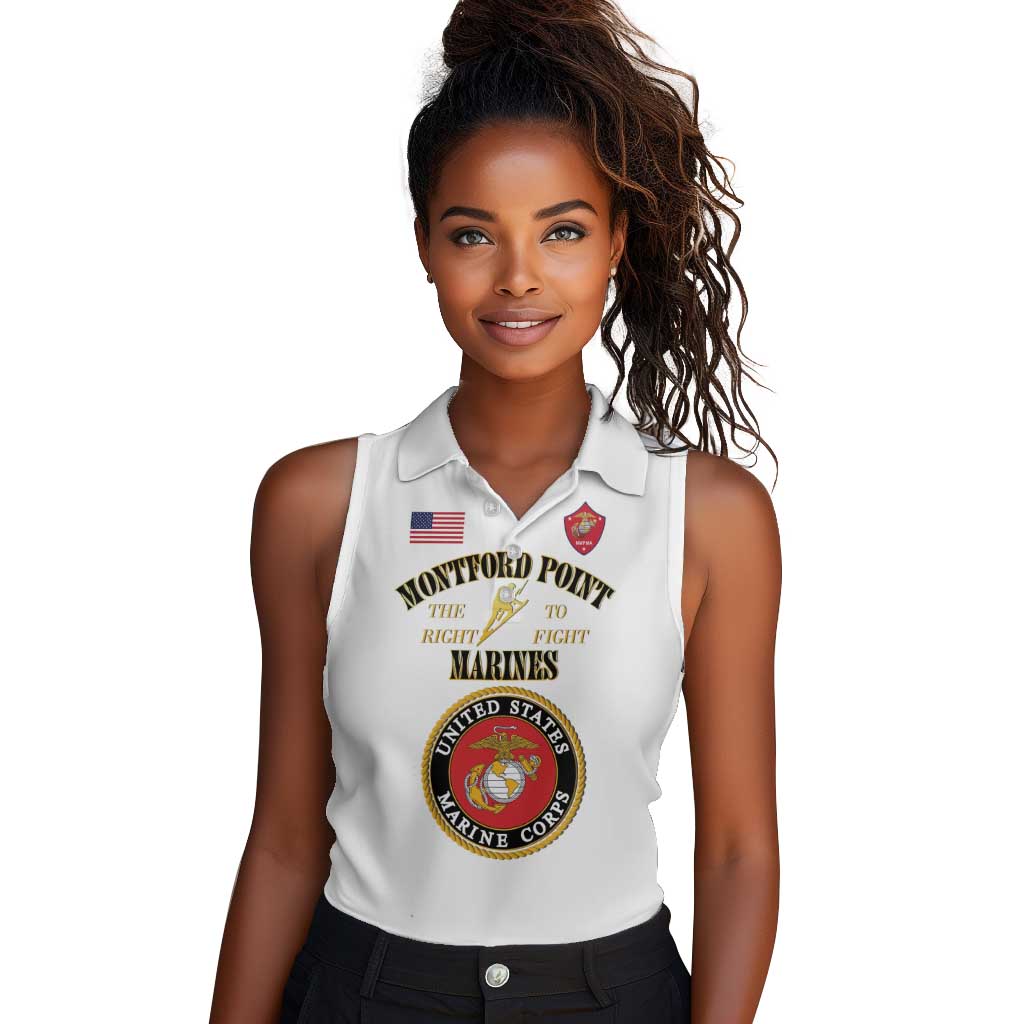Montford Point Marines Women Sleeveless Polo Shirt African American Heroes White - African Pride