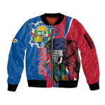 Personalised Central African Republic Elephant Sleeve Zip Bomber Jacket Coat Of Arms With Map