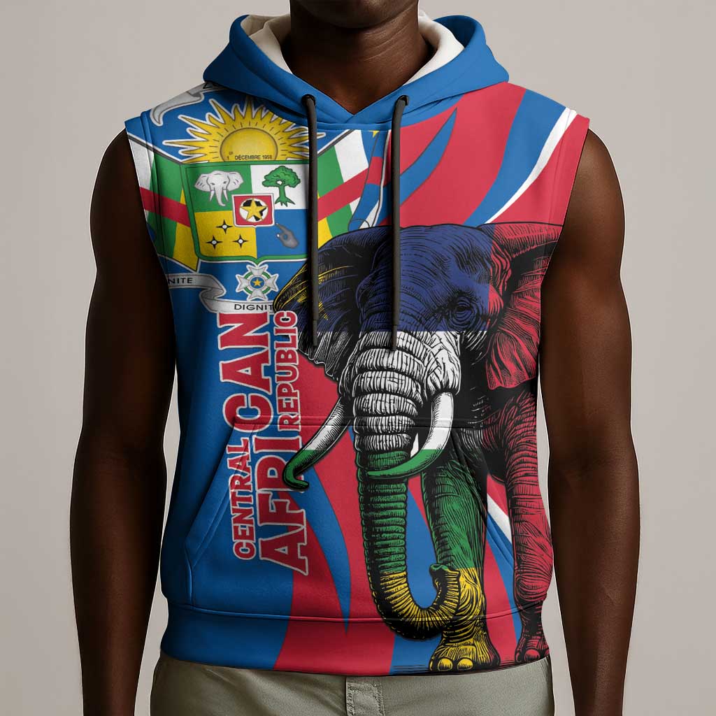 Personalised Central African Republic Elephant Sleeveless Hoodie Coat Of Arms With Map - African Pride