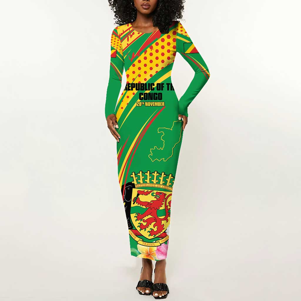 Personalized République du Congo Long Sleeve Bodycon Dress Happy Republic Day - Grunge Style - African Pride