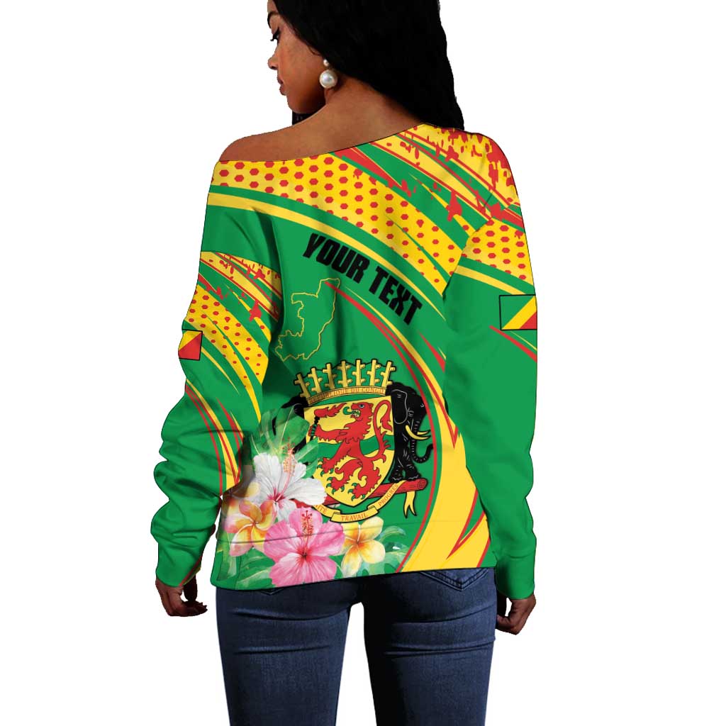 Personalized République du Congo Off Shoulder Sweater Happy Republic Day - Grunge Style - African Pride
