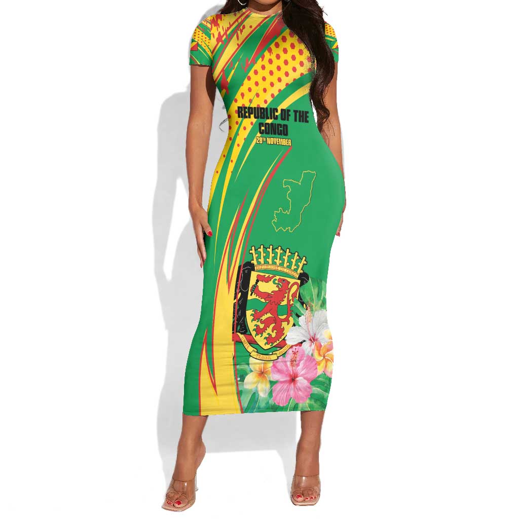Personalized République du Congo Short Sleeve Bodycon Dress Happy Republic Day - Grunge Style - African Pride