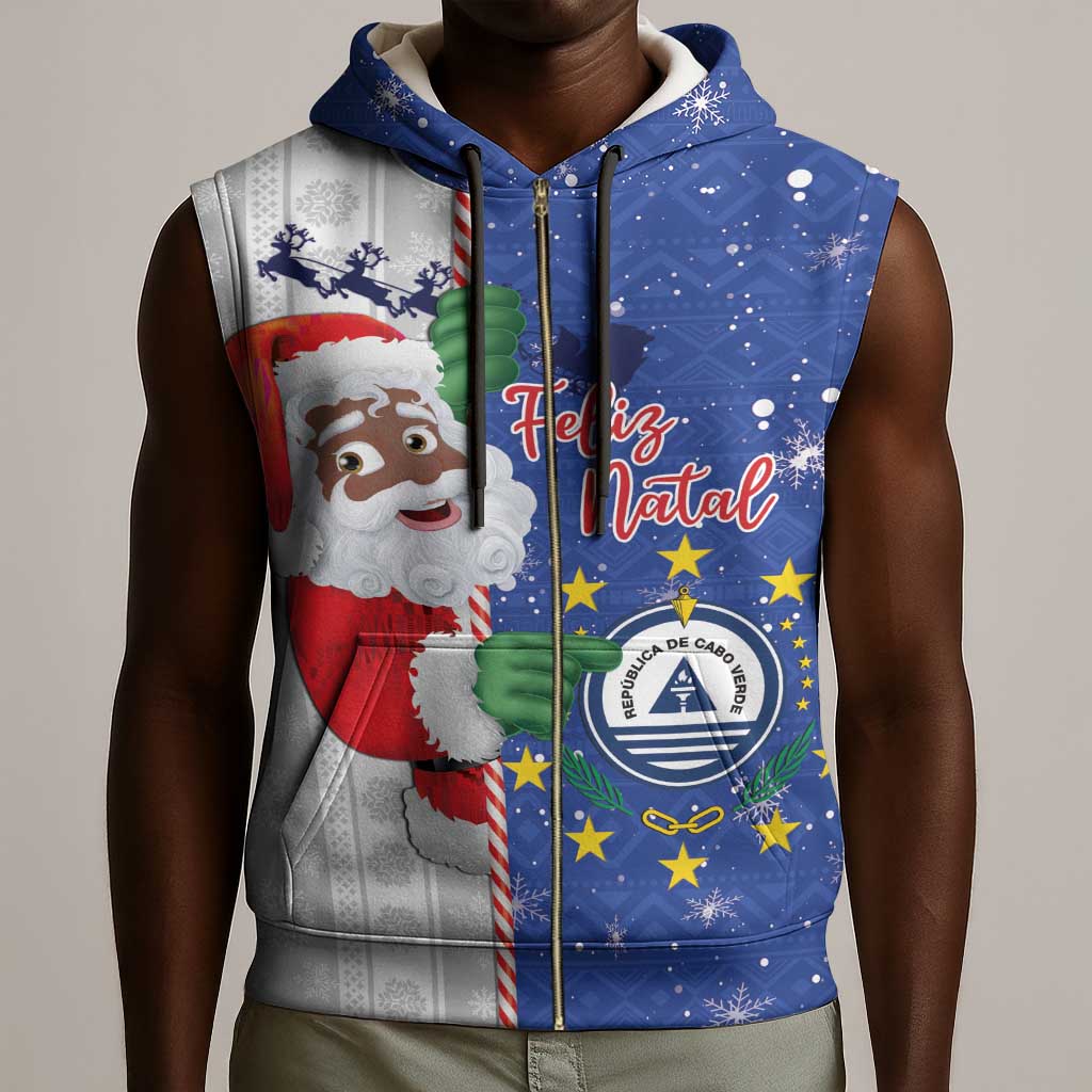Afro Christmas in Cape Verde Sleeveless Zip Hoodie Black Santa Felix Natal - African Pride