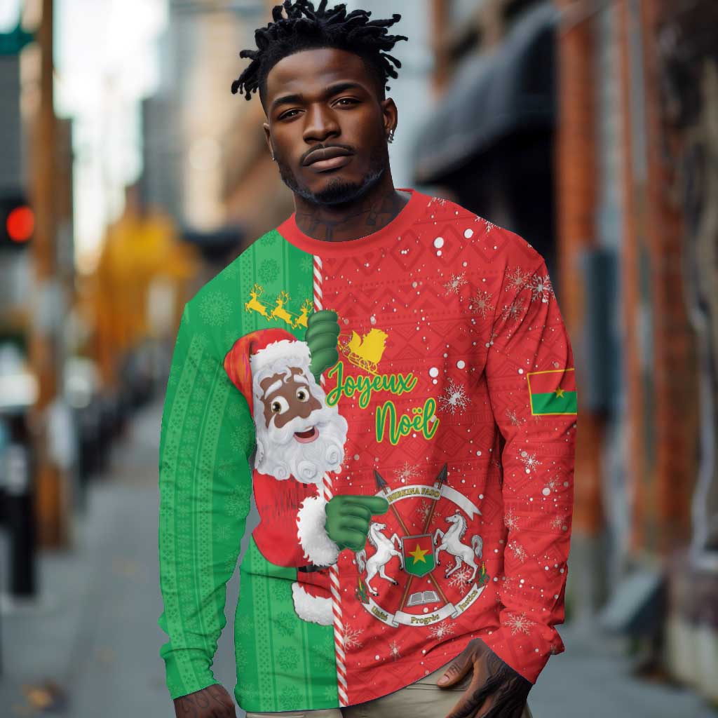 Afro Christmas in Burkina Faso Long Sleeve Shirt Black Santa Joyeux Noel - African Pride