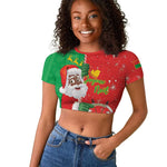 Afro Christmas in Burkina Faso Raglan Cropped T shirt Black Santa Joyeux Noel - African Pride