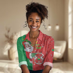 Afro Christmas in Burkina Faso Women Casual Shirt Black Santa Joyeux Noel - African Pride