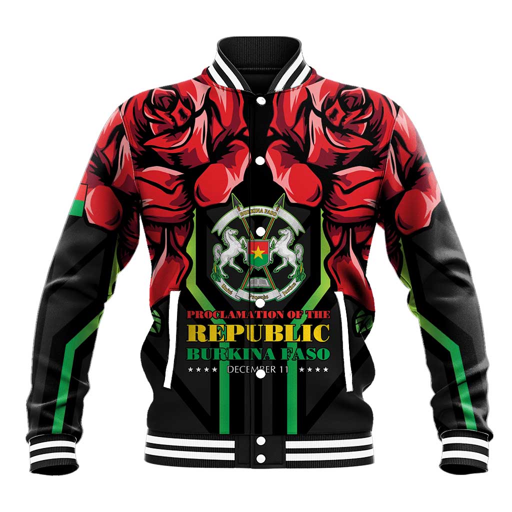Afro Burkina Faso Republic Day Baseball Jacket Coat Of Arms With Rose - Sporty Style - African Pride
