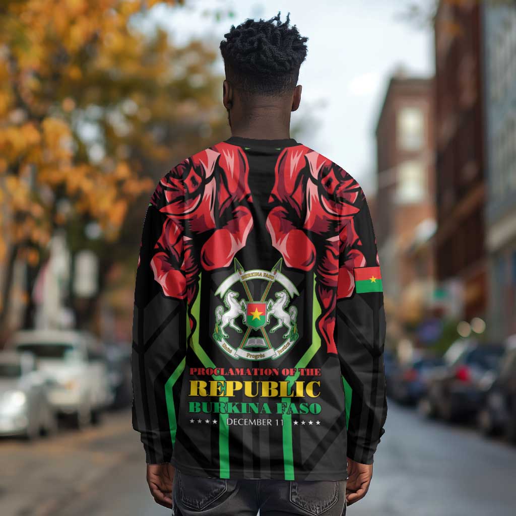 Afro Burkina Faso Republic Day Long Sleeve Shirt Coat Of Arms With Rose - Sporty Style - African Pride