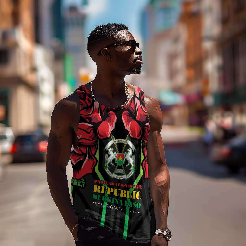 Afro Burkina Faso Republic Day Men Tank Top Coat Of Arms With Rose - Sporty Style - African Pride