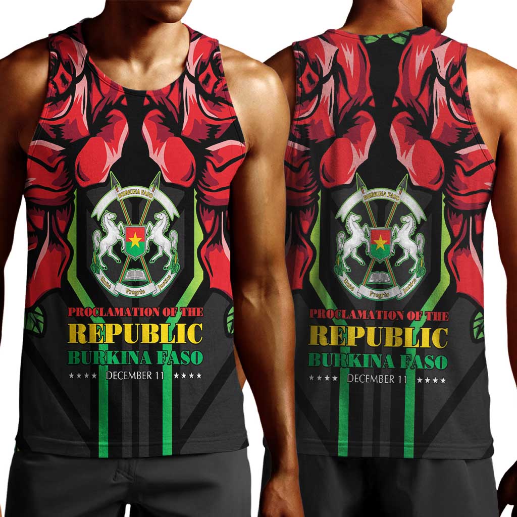 Afro Burkina Faso Republic Day Men Tank Top Coat Of Arms With Rose - Sporty Style - African Pride