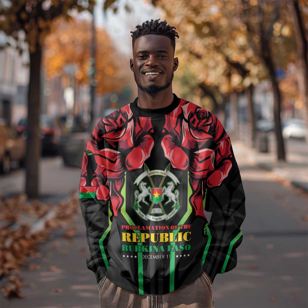Afro Burkina Faso Republic Day Sweatshirt Coat Of Arms With Rose - Sporty Style - African Pride