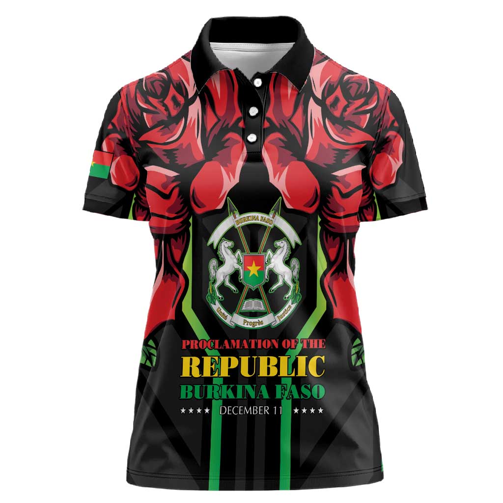 Afro Burkina Faso Republic Day Women Polo Shirt Coat Of Arms With Rose - Sporty Style - African Pride