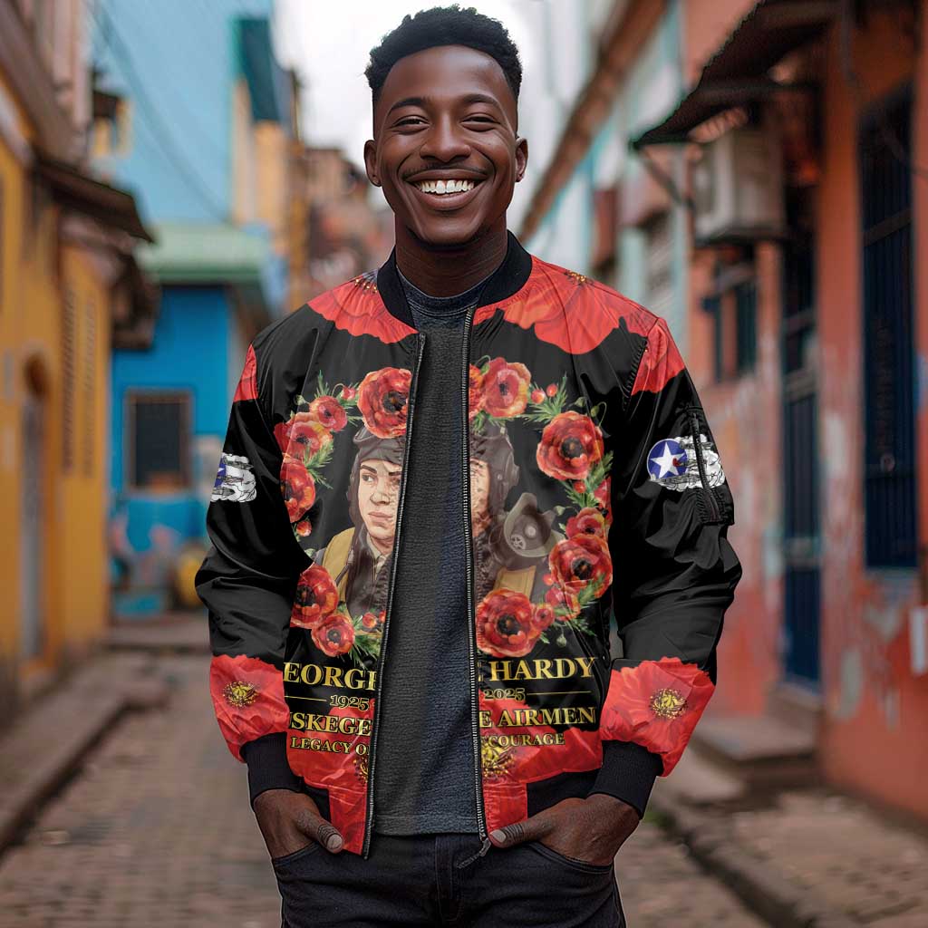 George Hardy Tuskegee Red Tail Pilots Sleeve Zip Bomber Jacket Legacy of Courage - African Pride
