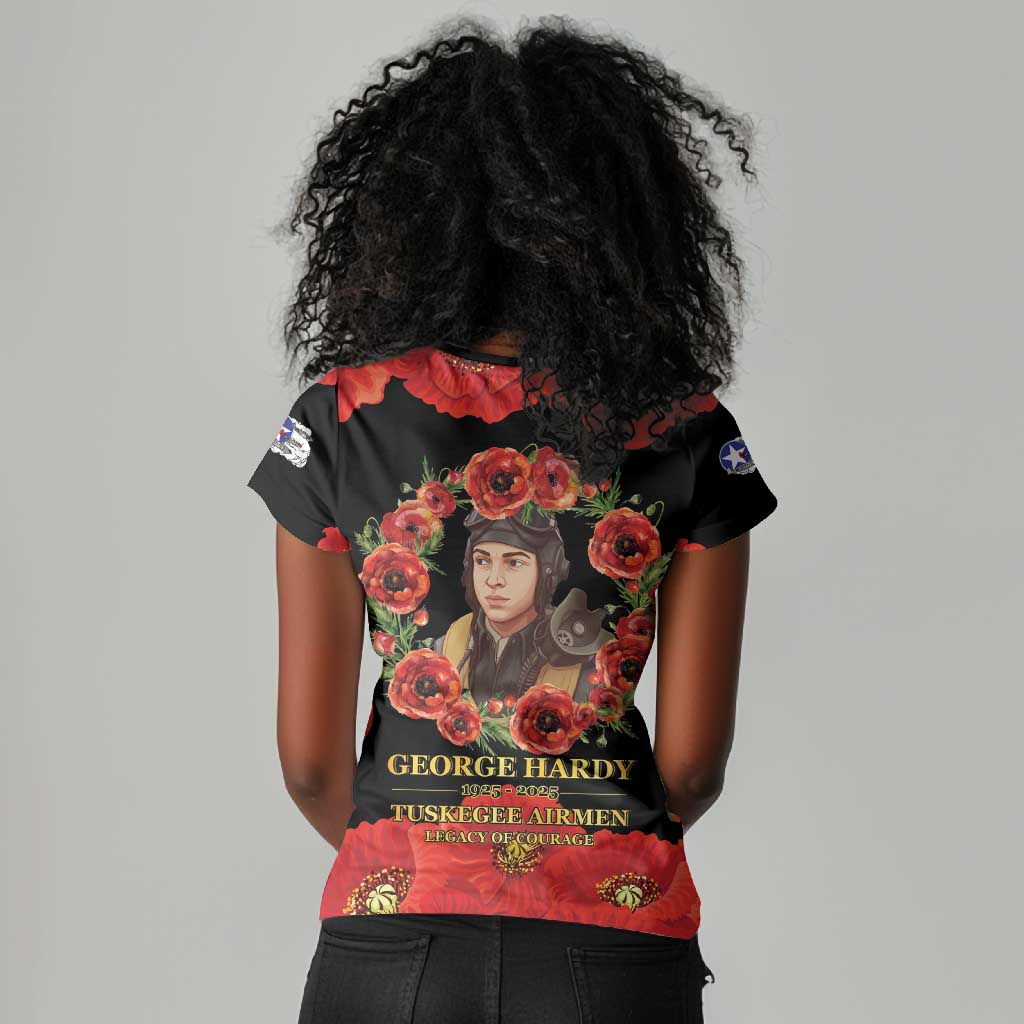 George Hardy Tuskegee Red Tail Pilots Women V-Neck T-Shirt Legacy of Courage - African Pride