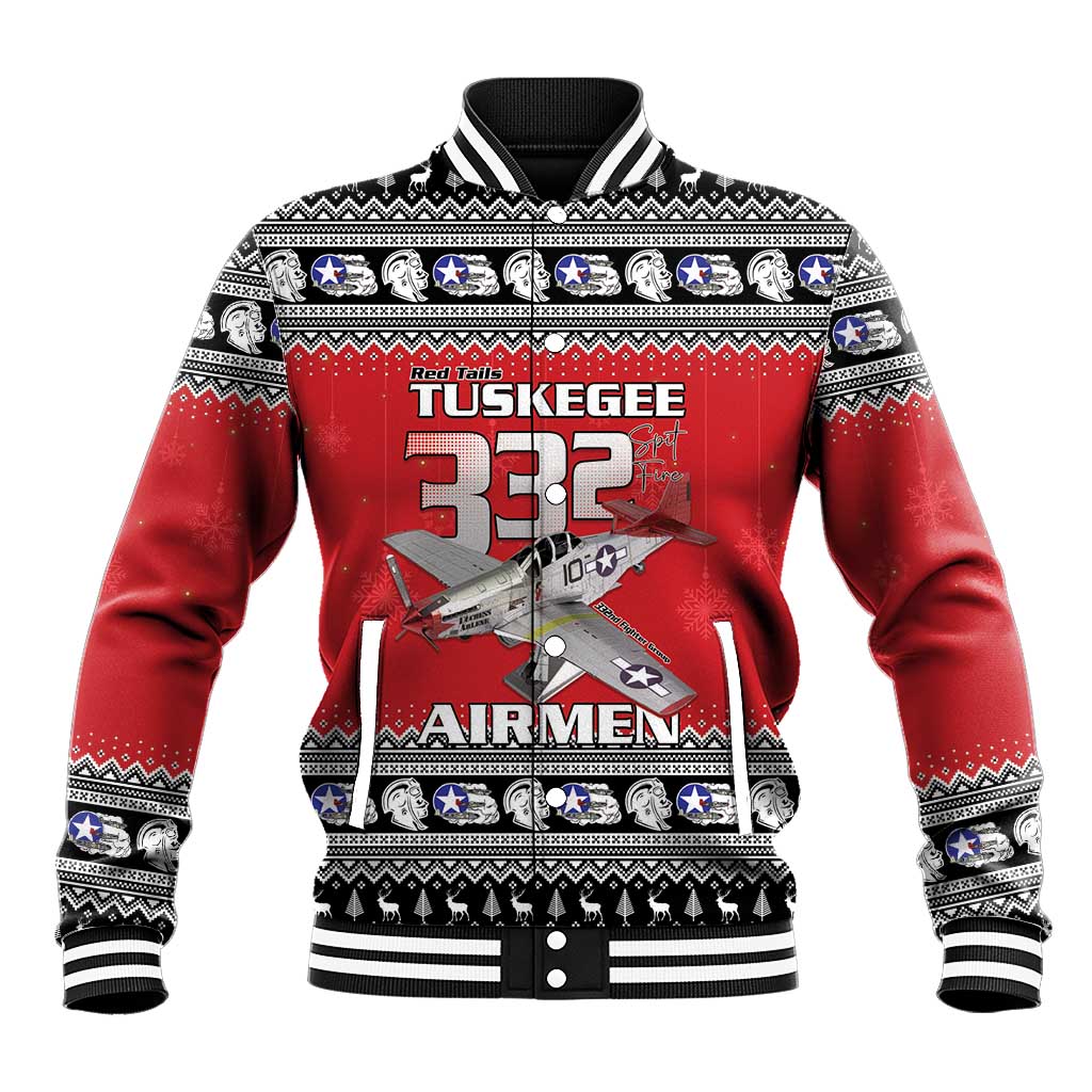Afro Christmas Tuskegee Red Tails Airmen Baseball Jacket Merry Christmas - African Pride