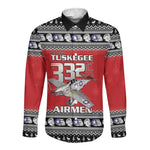 Afro Christmas Tuskegee Red Tails Airmen Long Sleeve Button Shirt Merry Christmas - African Pride