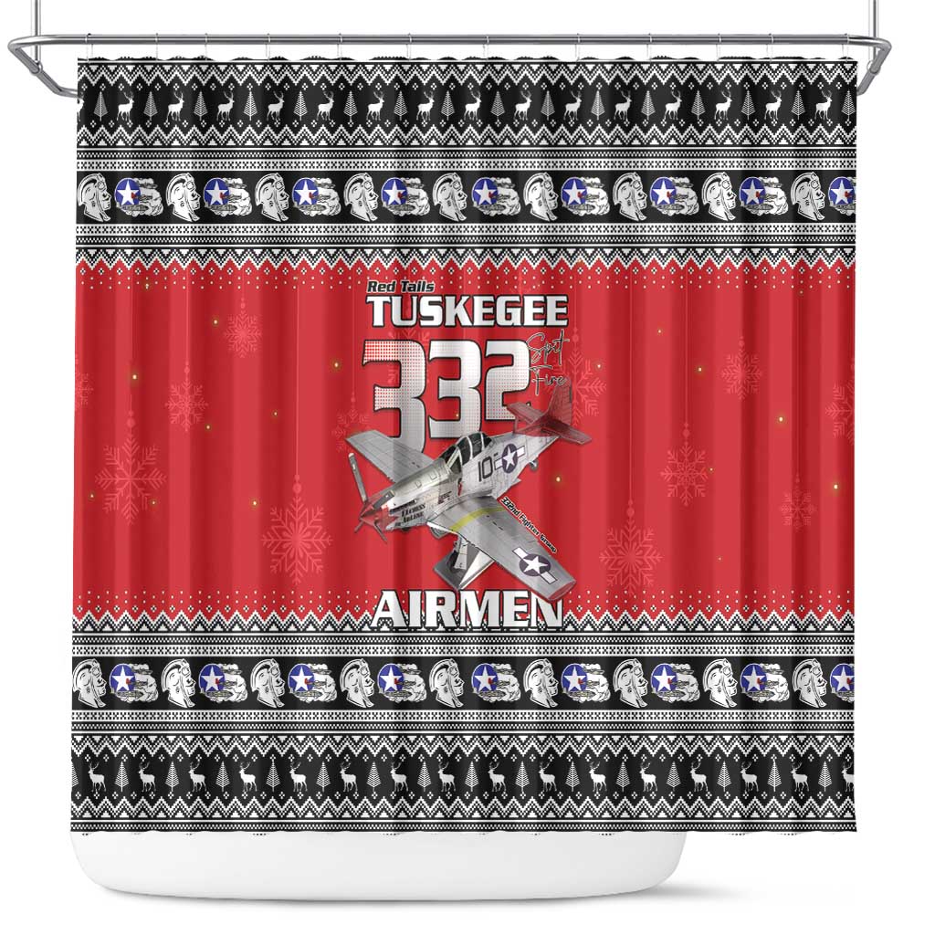 Afro Christmas Tuskegee Red Tails Airmen Shower Curtain Merry Christmas - African Pride