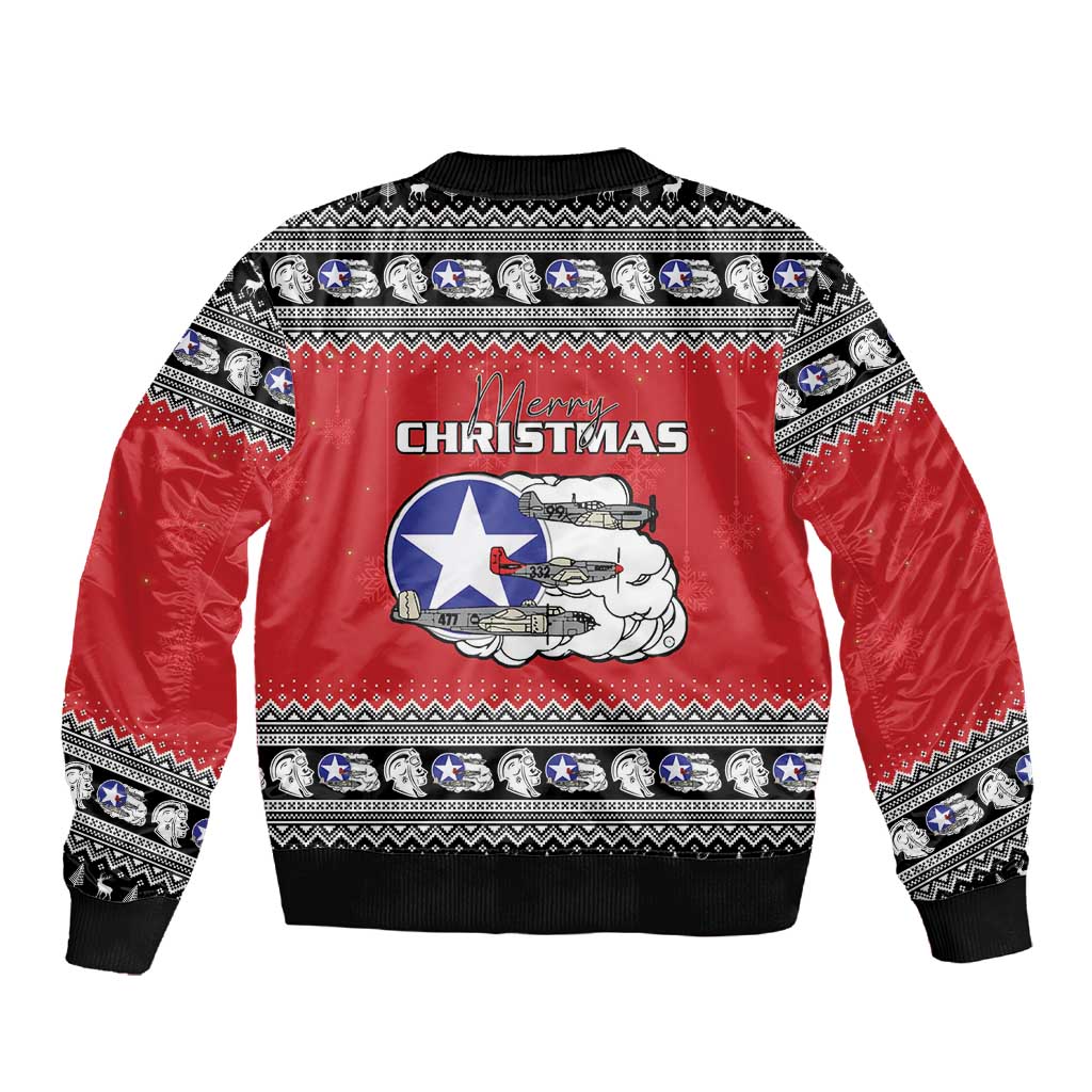 Afro Christmas Tuskegee Red Tails Airmen Sleeve Zip Bomber Jacket Merry Christmas - African Pride