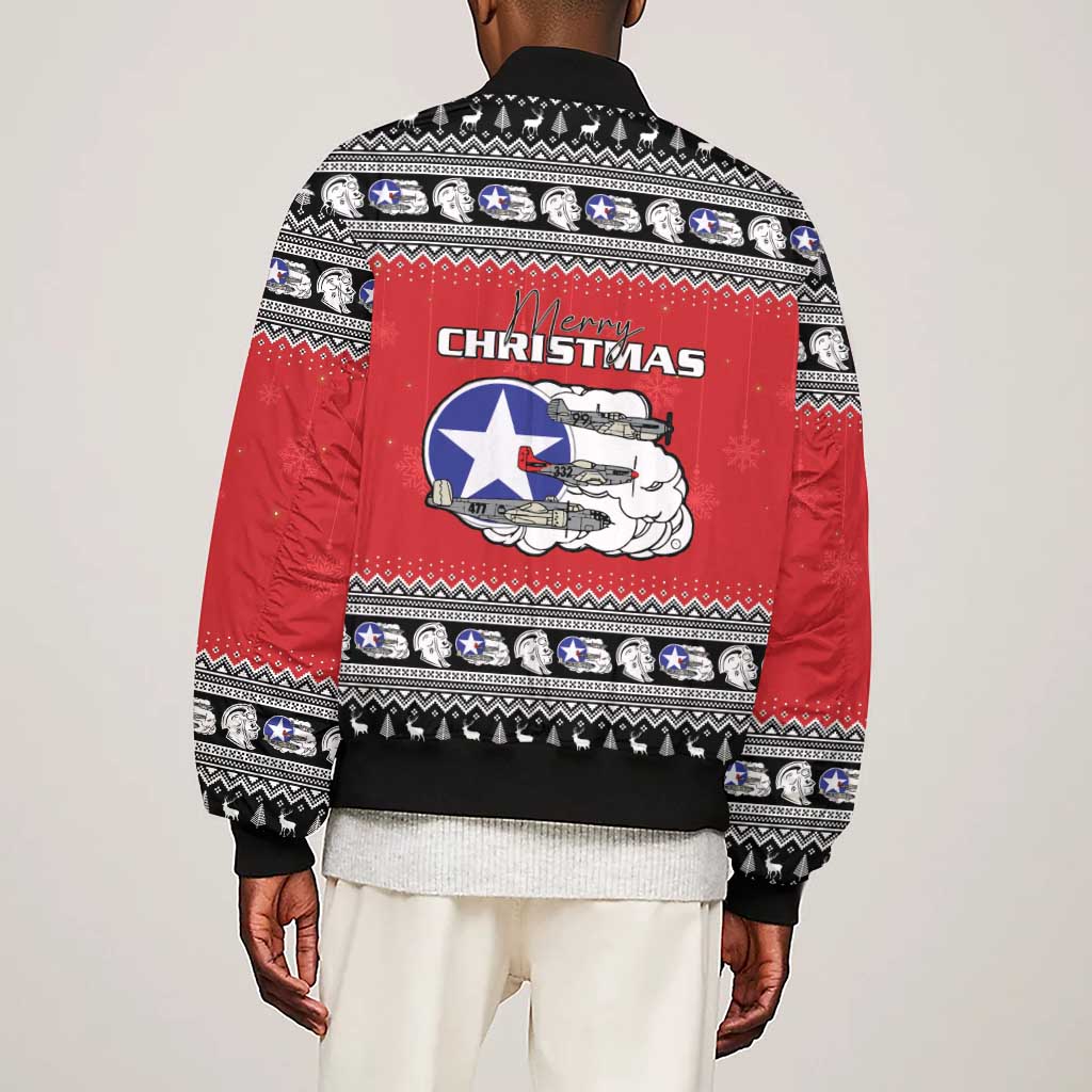 Afro Christmas Tuskegee Red Tails Airmen Sleeve Zip Bomber Jacket Merry Christmas - African Pride