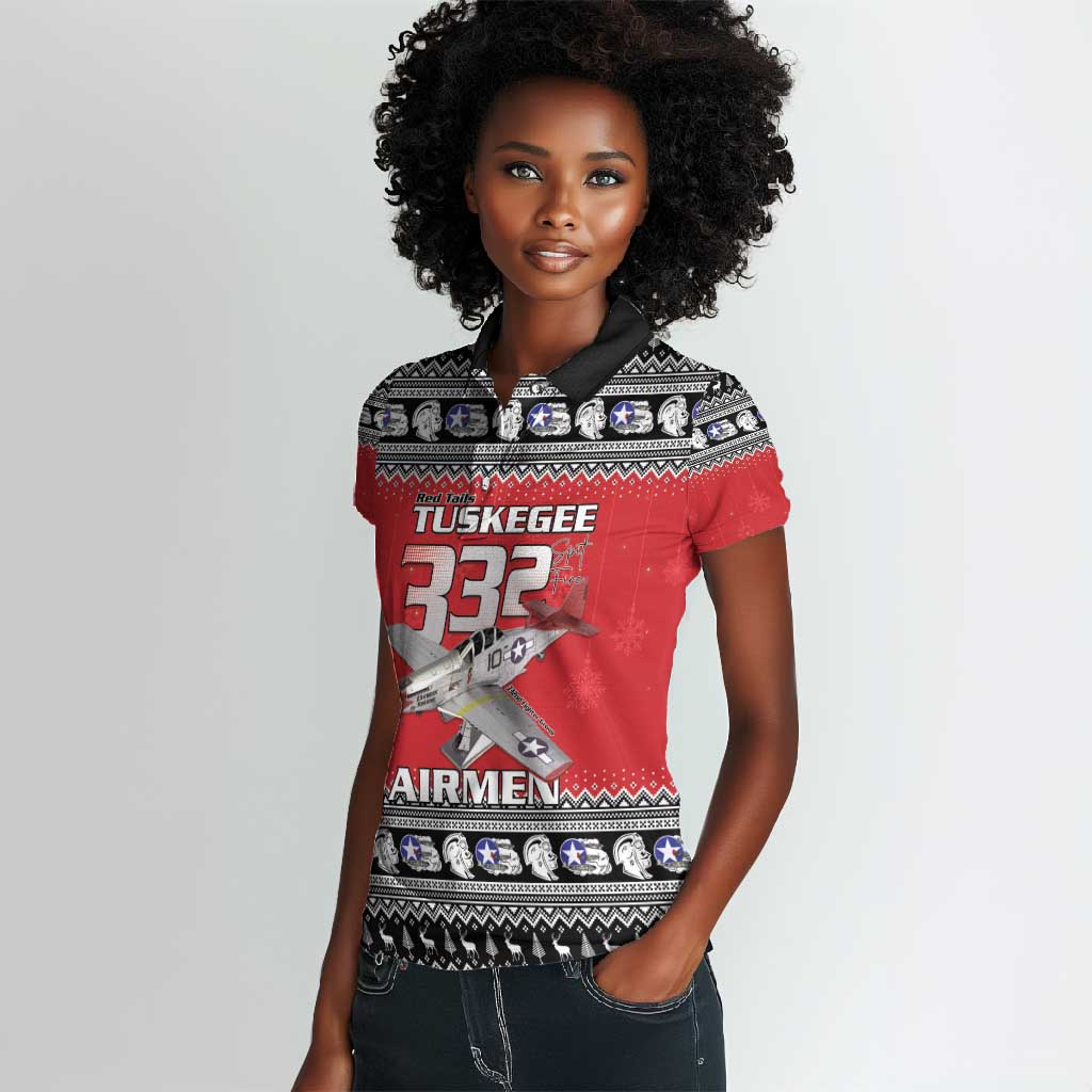 Afro Christmas Tuskegee Red Tails Airmen Women Polo Shirt Merry Christmas - African Pride