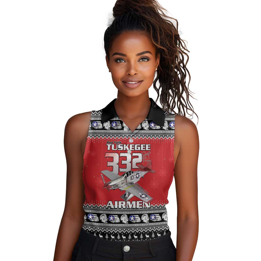 Afro Christmas Tuskegee Red Tails Airmen Women Sleeveless Polo Shirt Merry Christmas - African Pride