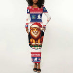Liberia Christmas Long Sleeve Bodycon Dress African Lion Santa LT15