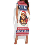 Liberia Christmas Short Sleeve Bodycon Dress African Lion Santa LT15
